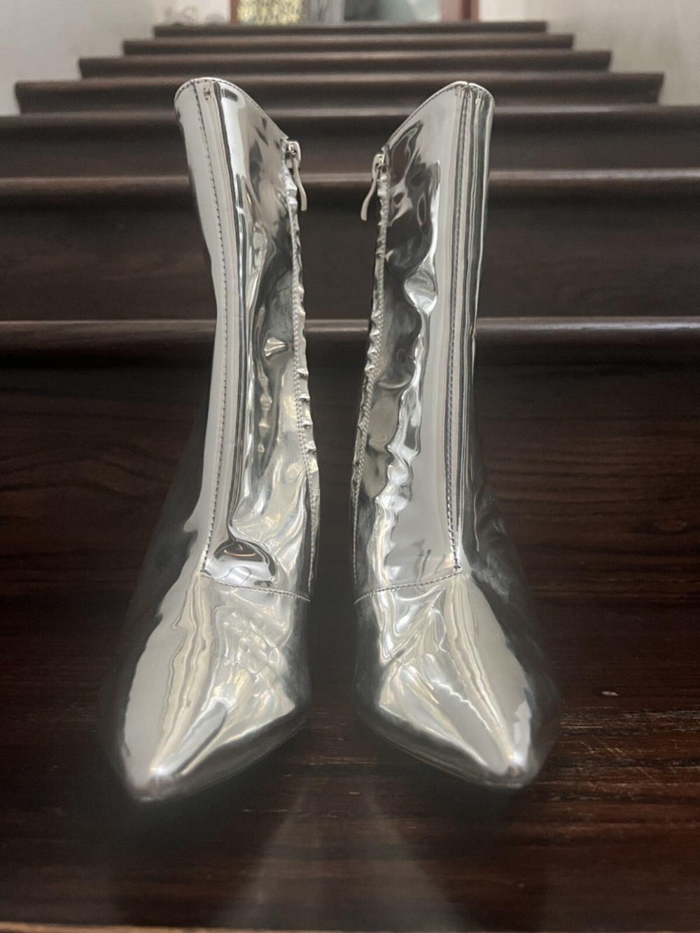 Balenciaga Silver Slash Leather Boots Size 39 NWOB